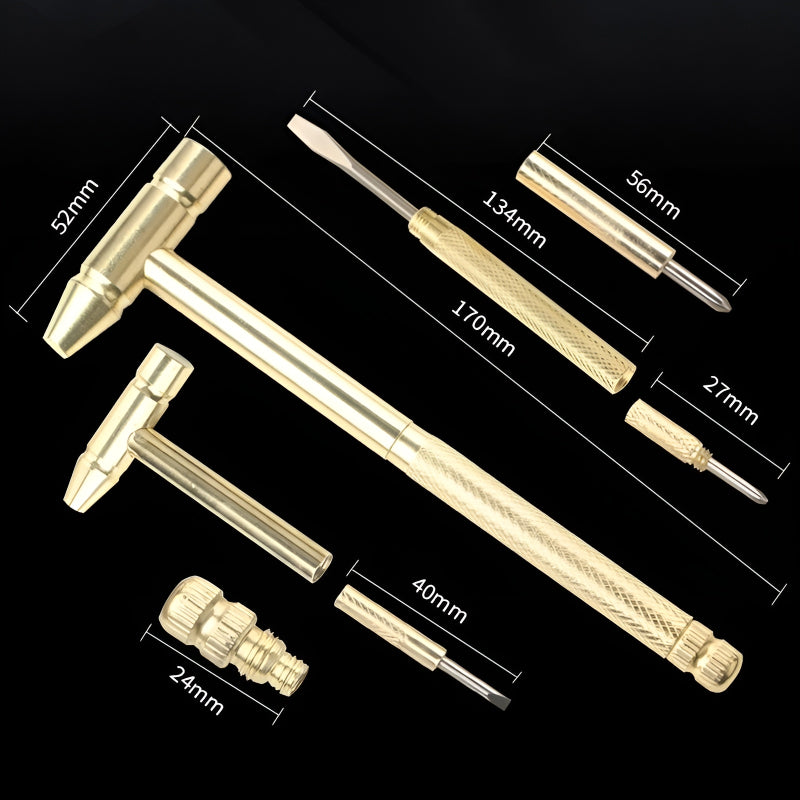 6-in-1 Mini Brass Hammer Screwdriver Set