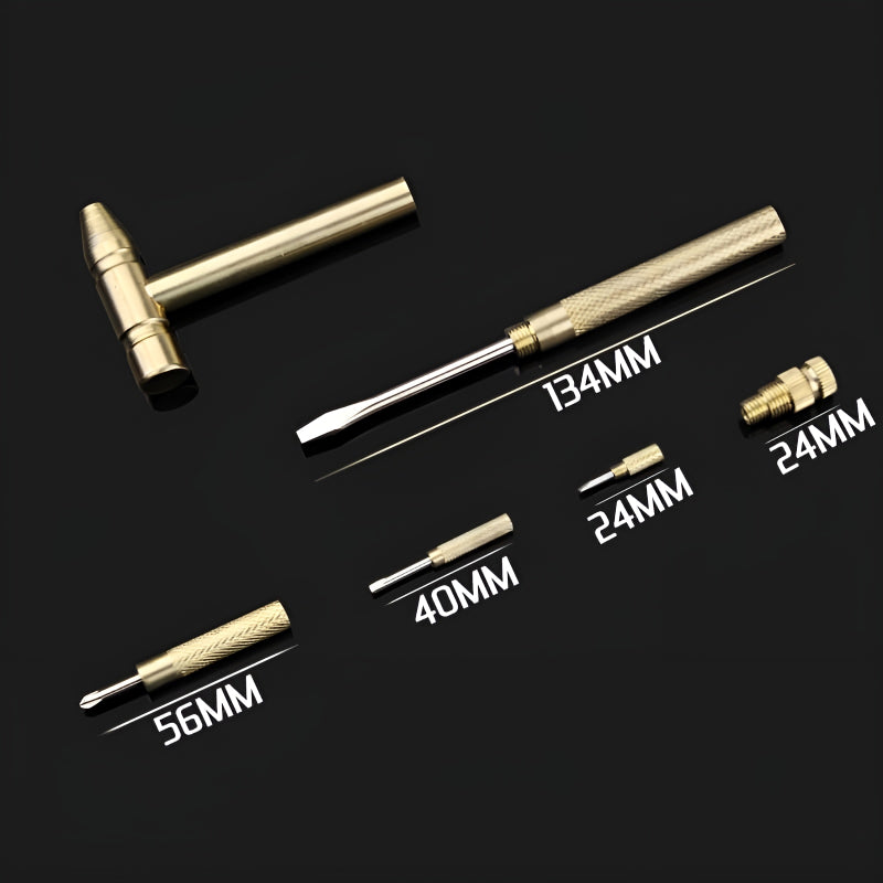 6-in-1 Mini Brass Hammer Screwdriver Set